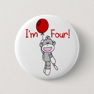 Badge Rond 5 Cm Sock Monkey 4th Birthday Tshirts et cadeaux