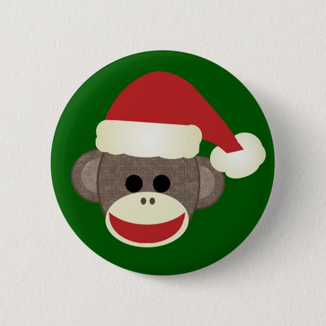Badge Rond 5 Cm Sock Monkey pin Noël (Devant)