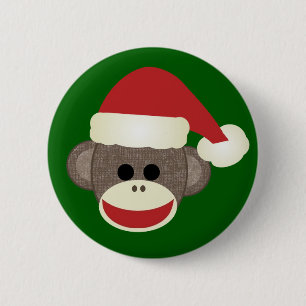 Badge Rond 5 Cm Sock Monkey pin Noël