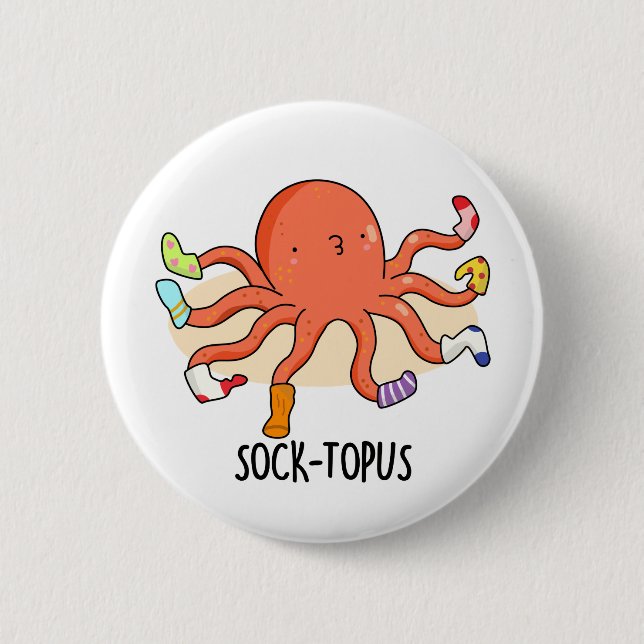 Badge Rond 5 Cm Socktopus Drôle Octopus Avec Chaussettes Pun (Devant)