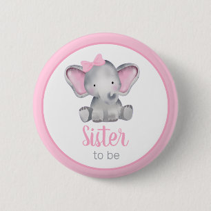 Badge Rond 5 Cm Soeur À Être Rose Eléphant Fille Bébé Douche