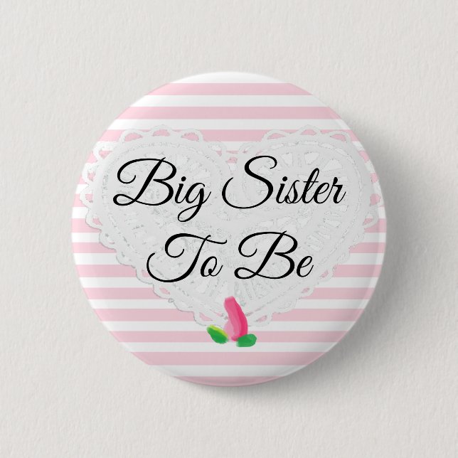 Badge Rond 5 Cm Soeur à être Rosebud Baby shower rose Bouton (Devant)