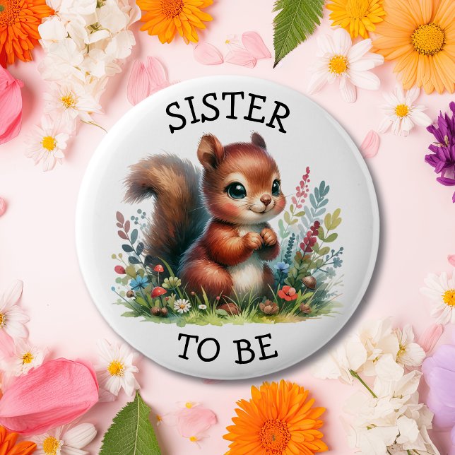 Badge Rond 5 Cm Soeur | Baby shower À Thème Boisé Mais (Créateur téléchargé)