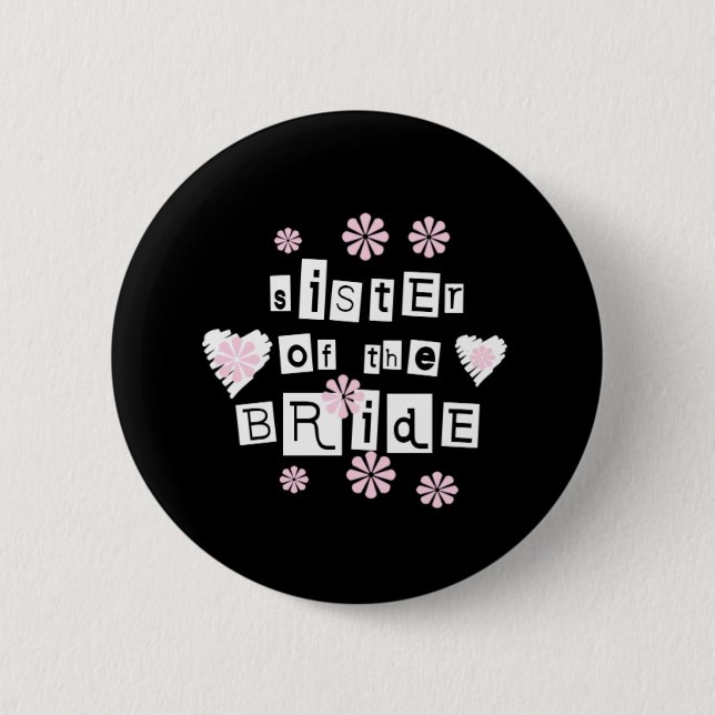 Badge Rond 5 Cm Soeur de blanc de jeune mariée sur le noir (Devant)