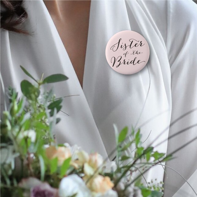 Badge Rond 5 Cm Soeur de la mariée Chic Mariage fête de la mariée (SISTER OF THE BRIDE Classic Script Chic Wedding Bridal Party Pinback Button @ fatfatin_blue_knot)