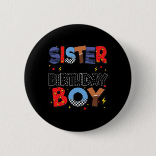 Badge Rond 5 Cm Soeur De L'Anniversaire Boy Racing Voiture Famille