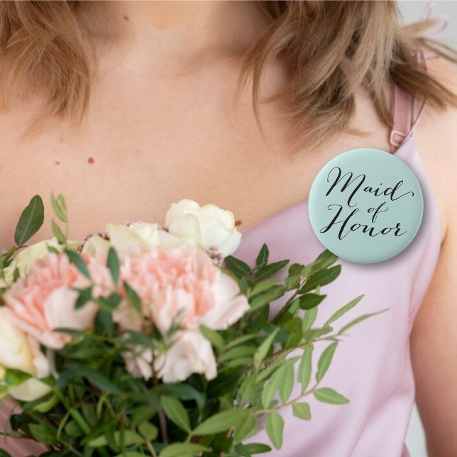 Badge Rond 5 Cm Soeur D'Honneur Script Chic Mariage Fête De Mariag (MAID OF HONOR Classic Script Chic Wedding Bridal Party Pin Button @ fatfatin_blue_knot)