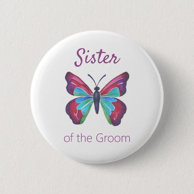 Badge Rond 5 Cm Sœur du marié Bouton Papillon (Devant)