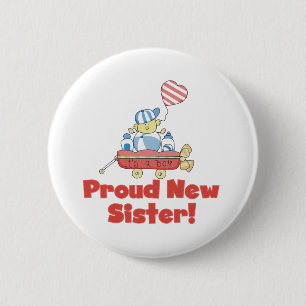 Badge Rond 5 Cm Soeur fière de chariot nouvelle c'est un garçon