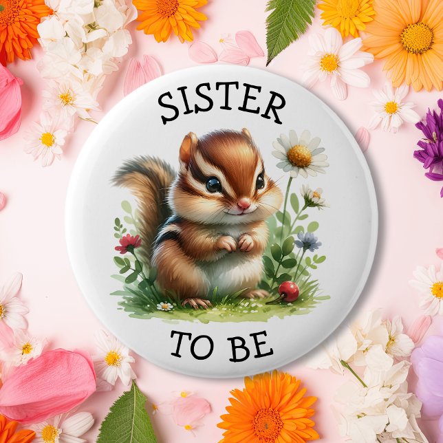 Badge Rond 5 Cm Soeur | Fox Woodland Baby shower à thème (Créateur téléchargé)