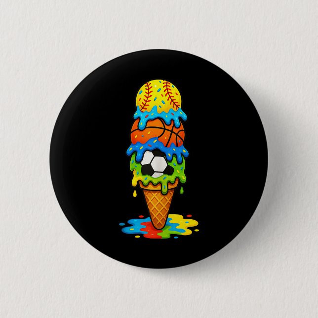 Badge Rond 5 Cm Softball Basketball Soccer Ice Cream Drip Summer G (Devant)