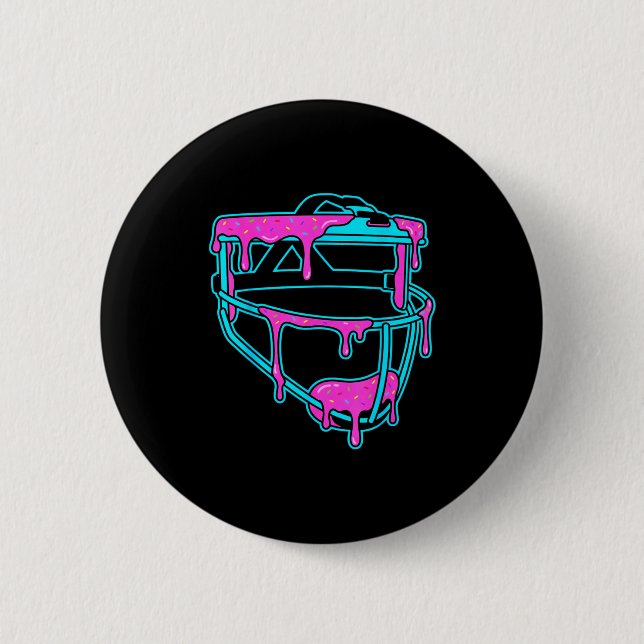 Badge Rond 5 Cm Softball Catcher Drip Ice Cream Mask Sprinkles Gam (Devant)