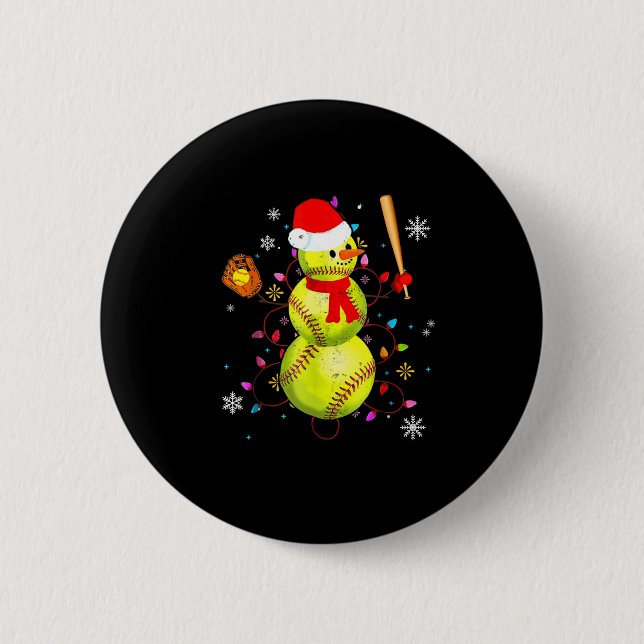 Badge Rond 5 Cm Softball Christmas Funny Softball Snowman Xmas  (Devant)