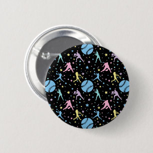 Badge Rond 5 Cm Softball Féminin - Joueuses avec Étoiles