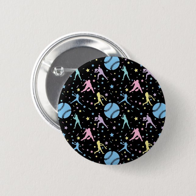 Badge Rond 5 Cm Softball Féminin - Joueuses avec Étoiles (Devant & derrière)