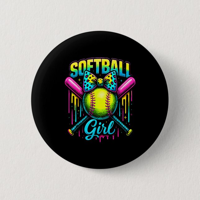 Badge Rond 5 Cm Softball Girl Drip Funny Softball Player  (Devant)