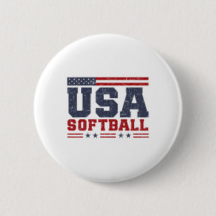 Badge Rond 5 Cm Softball Usa Drapeau Américain Femmes Hommes Sof P