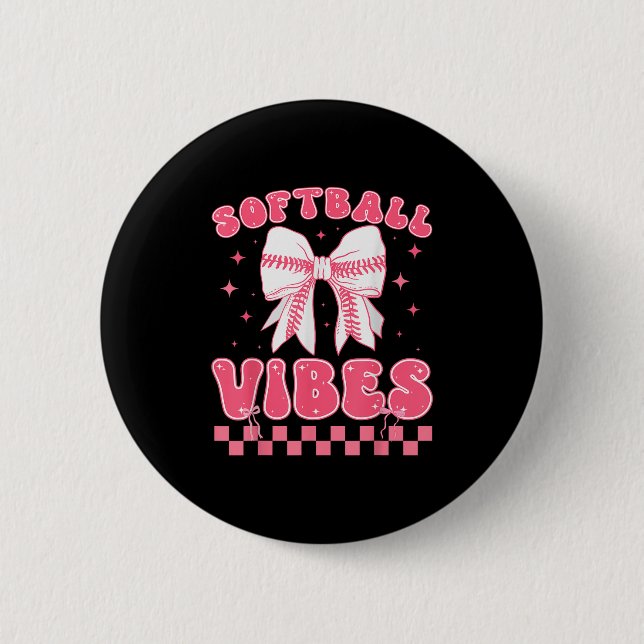 Badge Rond 5 Cm Softball Vibes Softball Couqette Groovy Softball G (Devant)