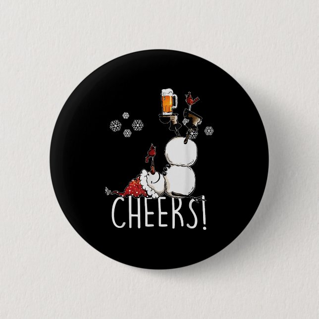Badge Rond 5 Cm Soirée Bière Et Vin Snowman Noël (Devant)