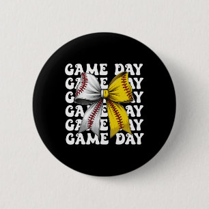 Badge Rond 5 Cm Soirée de baseball Coquette Bow Jour Femmes Mama