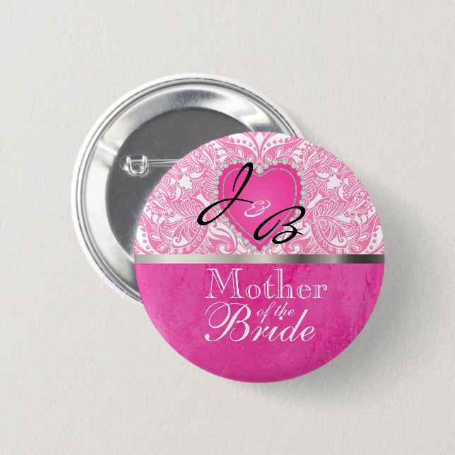 Badge Rond 5 Cm Soirée de Mariage Monogramme Classique - Coeur ros (Devant & derrière)