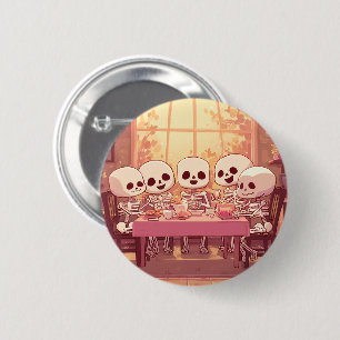 Badge Rond 5 Cm Soirée Dîner Cute Skeleton - Bouton