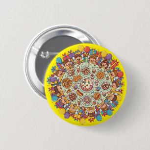 Badge Rond 5 Cm Soirée Fée À Thème Jaune Pour Enfants