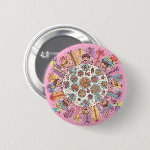 Badge Rond 5 Cm Soirée Fée à thème rose pour enfants