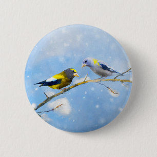 Badge Rond 5 Cm Soirée Grosbeak Peinture - Cute Original Chien Art