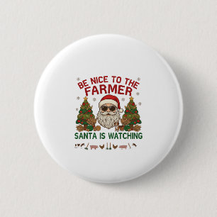 Badge Rond 5 Cm Sois gentil fermier père noël animaux de ferme de 