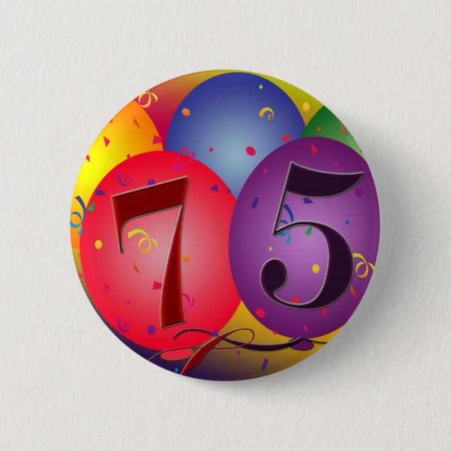 Badge Rond 5 Cm soixante-quinzième ballons d'anniversaire (Devant)