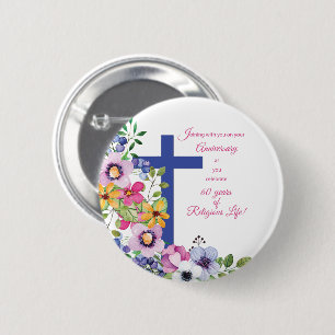 Badge Rond 5 Cm soixantième Anniversaire, nonne, croix religieuse