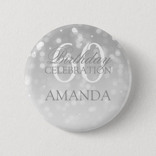 Badge Rond 5 Cm soixantième Lumières d'étincelle de Bokeh d'argent (Devant)