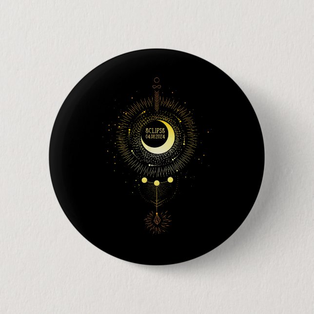 Badge Rond 5 Cm Solaire Eclipse 2024 Boho Sun Moon Path Total Luna (Devant)
