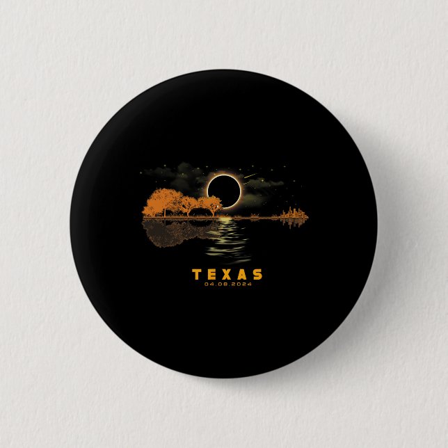Badge Rond 5 Cm Solar Eclipse 2024 Guitare 04.08.24 Totalité Texas (Devant)