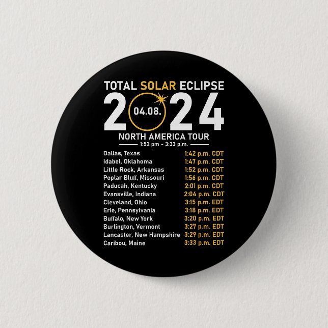 Badge Rond 5 Cm Solar Eclipse 2024 North America Tour State Totali (Devant)