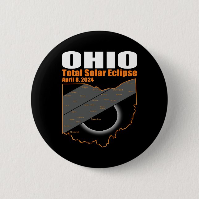 Badge Rond 5 Cm Solar Eclipse 2024 State Ohio Map Total Solar Ecli (Devant)