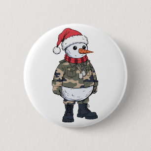 Badge Rond 5 Cm Soldat Bonhomme de Neige Noël 2026 Fête Militaire