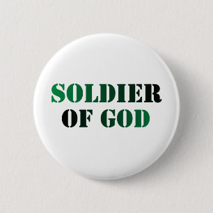 Badge Rond 5 Cm Soldat de vert de Dieu et noir