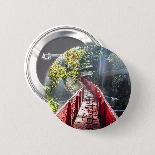 Badge Rond 5 Cm Soleil dans les Termas Geometricas, Conaripe, Chil (Devant & derrière)