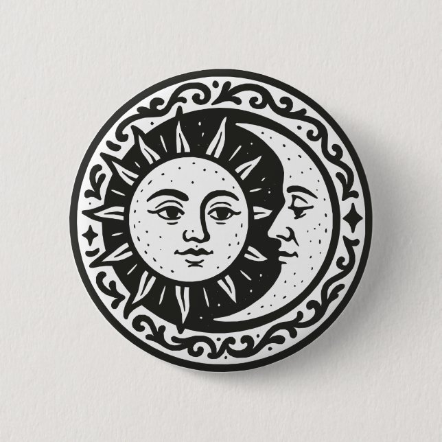Badge Rond 5 Cm Soleil Et Lune (Devant)