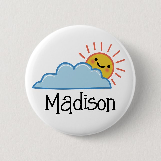 Badge Rond 5 Cm Soleil Et Nuages Personnalisés (Devant)