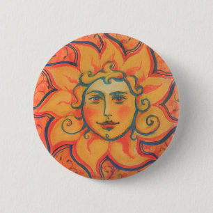 Badge Rond 5 Cm Soleil souriant, Art Imaginaire Fairytale, Jaune o