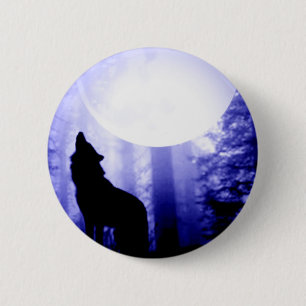 Badge Rond 5 Cm Solely Wolf Howling at Moon