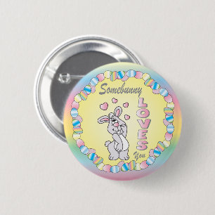 Badge Rond 5 Cm Somebunny vous aime lapin de Pâques