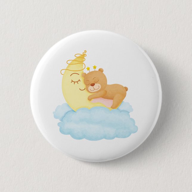 Badge Rond 5 Cm Sommeil mignon d'ours sur des boutons d'aquarelle (Devant)