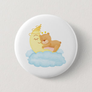 Badge Rond 5 Cm Sommeil mignon d'ours sur des boutons d'aquarelle