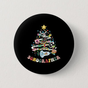 Badge Rond 5 Cm Sonographe de Noël Ultrasound Technologue Xmas