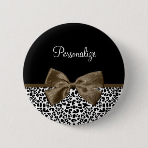 Badge Rond 5 Cm Sophistiqué Empreinte de léopard Brown Bow porta