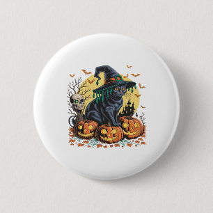 Badge Rond 5 Cm Sorcière Chat Noir Épouvantable Citrouille d'Hallo